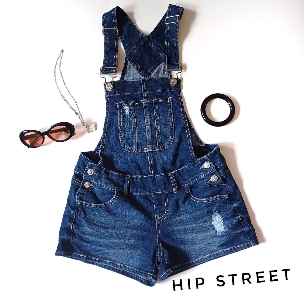 BLUE SPICE Distressed Denim Overall Shorts 5